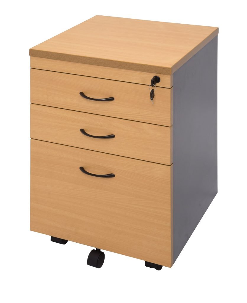 Rapid Worker Mobile Pedestal Mobile Pedestal - 2 Personal Drawers + 1 File Drawer BEECH/IRONSTONE