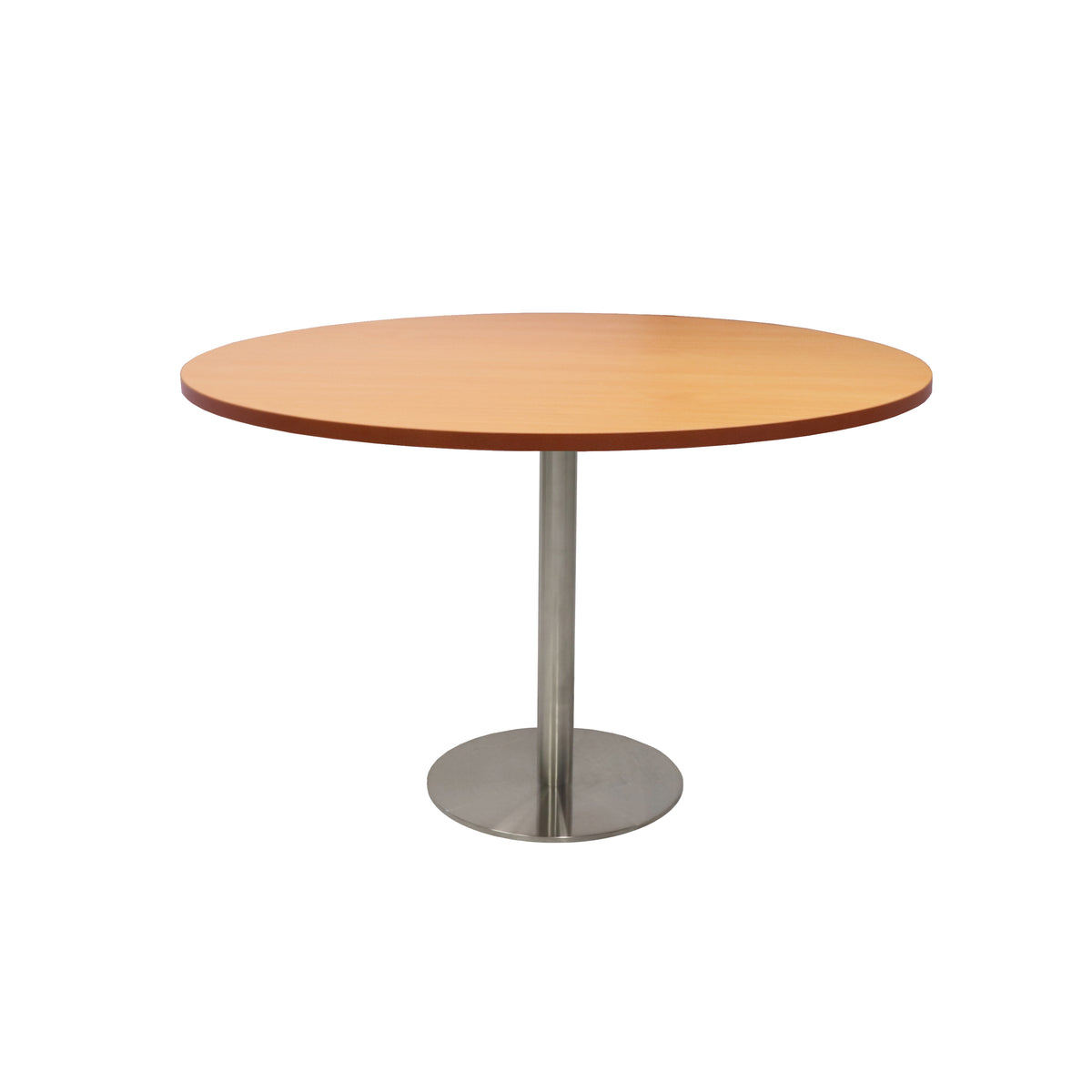 Circular Base Table with flat Disc Base - Beech Melamine and Stainless Steel 1200mm Diameter x 755mm H Overall
540mm Diameter Disc Base Plate Base
E0 Rated Melamine Board Top - Adjustable Levelling Feet