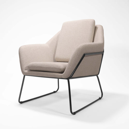 Cardinal Single Arm Chair - Stone Fabric Upholstery/Black Powdercoat Solid Tube Frame
870mm H x 755mm W x 800mm D
Removal Back Cushion
Rubber Button Feet