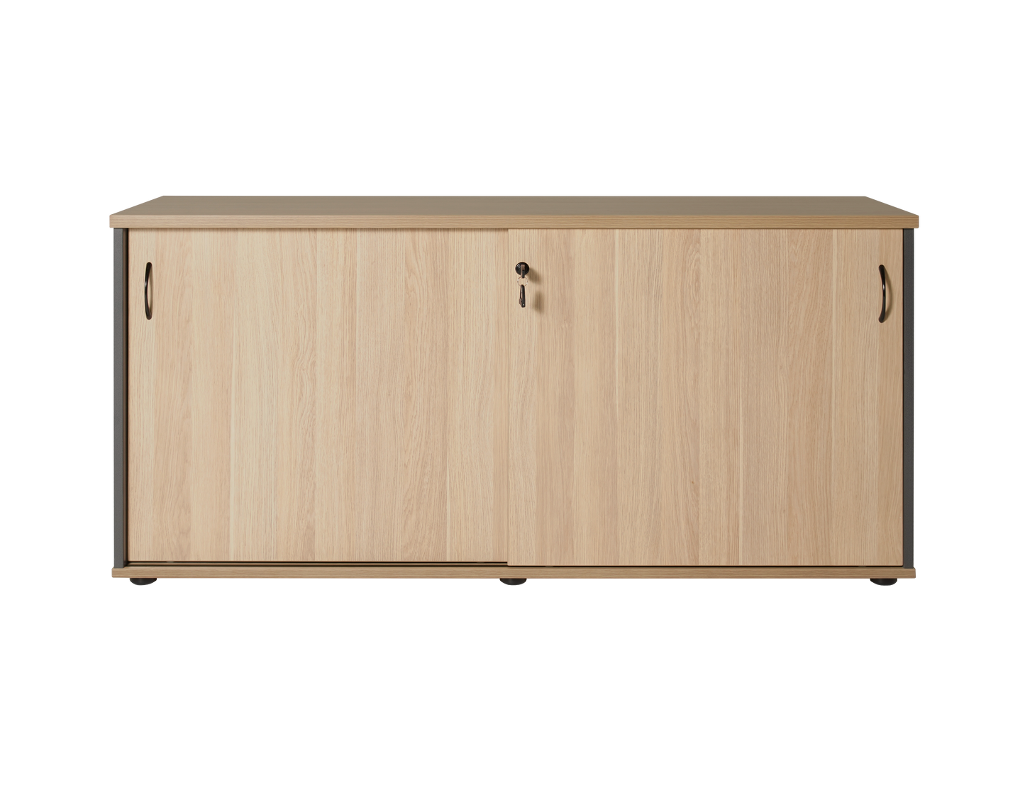 1500mm Sliding Door Credenza - Natural Oak and Ironstone 1500mm W x 450mm D x 730mm H NATURAL OAK/IRONSTONE