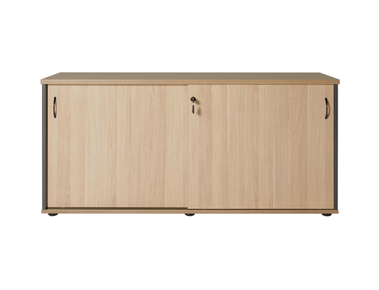 1500mm Sliding Door Credenza - Natural Oak and Ironstone 1500mm W x 450mm D x 730mm H NATURAL OAK/IRONSTONE