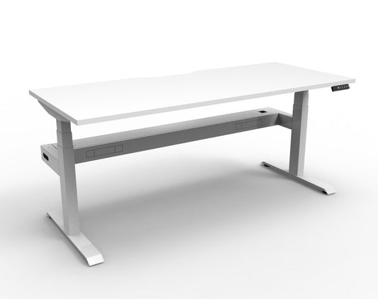 Boost Plus Single Sided Workstation With Cable Tray - E0 Rated Top, Powdercoat Base 1500mm W x 750mm D x 620mm - 1270mm H WHITE/WHITE SATIN