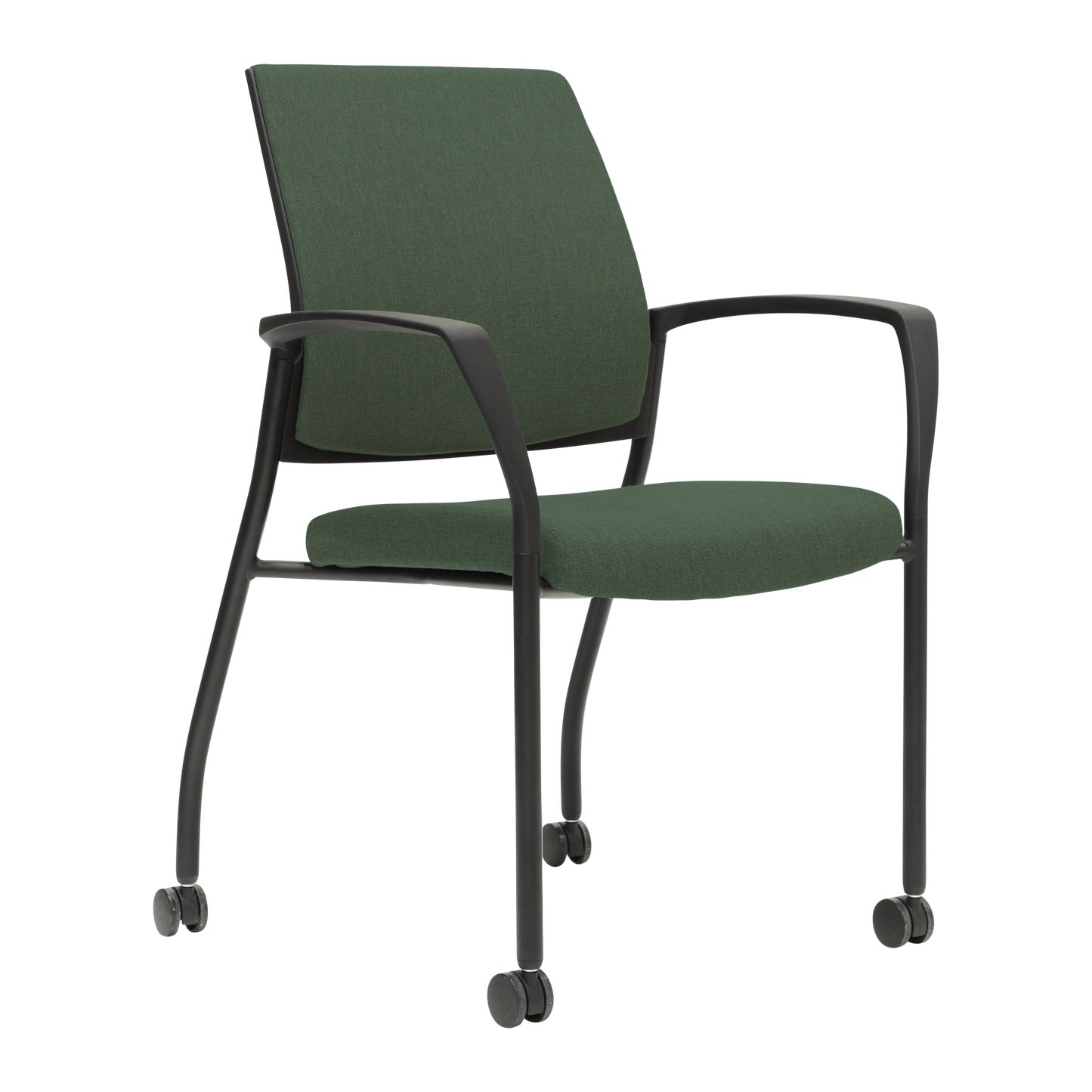 DAL Urbin 4 leg chair upholstered inside back with arms on castors in Warwick Gravity
Forest