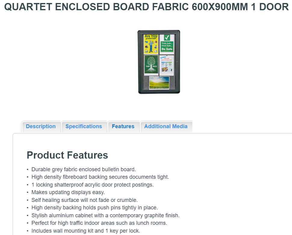 QUARTET ENCLOSED BOARD FABRIC 600X900MM 1 DOOR